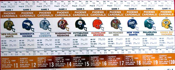 Season tickets for the Cardinals' 1988 inaugural season in Arizona.