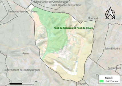 Carte de la ZNIEFF de type 1 sur la commune.