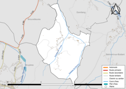 Carte en couleur présentant le réseau hydrographique de la commune