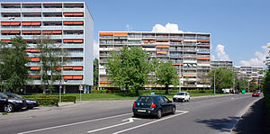 Cité satellite de Meyrin construite sur les plans de Georges Addor.