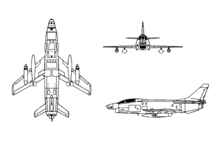 Orthographically projected diagram of the Fiat G.91Y Aeritalia G.91Y 3-view line drawing.png