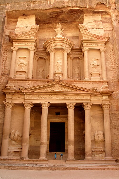 Al-Khazneh in Petra, capital of the Nabataean Kingdom, built as a mausoleum to Nabataean King Aretas IV in the first century AD