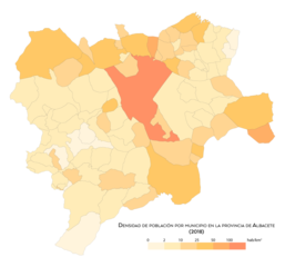 Densidad de población por municipio en 2018.