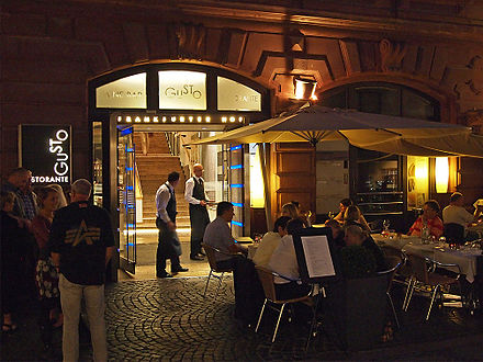 Portal of Frankfurter Hof in the old town and Restaurant Gusto