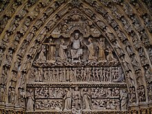 "Last Judgement" sculpture in the Tympanum of the West front Amiens Cathedrale Notre-Dame Fassade Portail du Jugement Dernier Tympanon 4.jpg