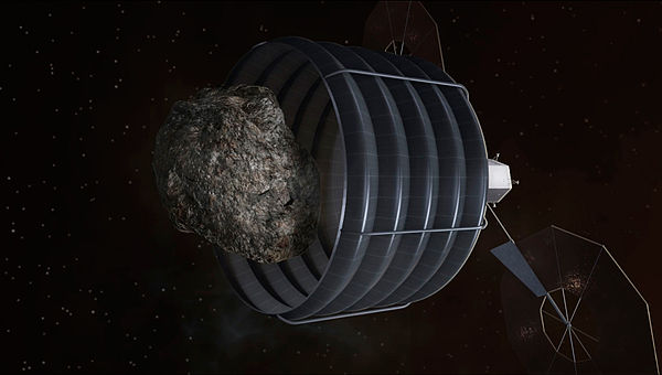 Illustration of proposed asteroid capture by Keck Institute for Space Studies made for Asteroid Redirect Mission