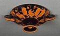 Exterior of an Attic kylix with pederastic courtship scenes. Artist; Douris. Potter; Attributed to the Python potter. Date; Around 480BCE. Museum; J. Paul Getty Museum