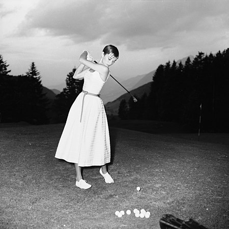 Audrey Hepburn on the golf course, mid-1950s