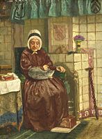 Old Woman by a Hearth label QS:Len,"Old Woman by a Hearth" label QS:Lnl,"Oude vrouw bij de haard" . circa 1875 date QS:P,+1875-00-00T00:00:00Z/9,P1480,Q5727902 . oil on panelmedium QS:P186,Q296955;P186,Q106857709,P518,Q861259. 21.7 × 16 cm (8.5 × 6.2 in). Amsterdam, Rijksmuseum Amsterdam.