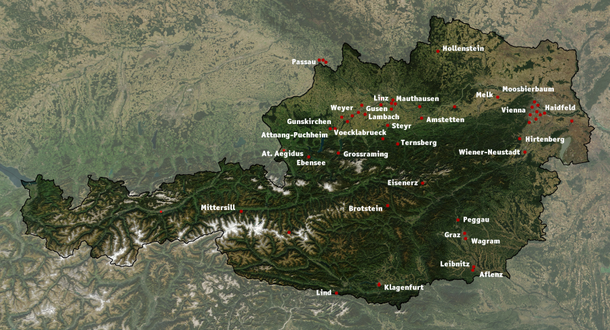 Map showing some of the sub-camps of Konzentrationslager Mauthausen