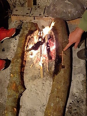 Badnjak logs burning in the hearth, Christmas Eve in Dalmatia.