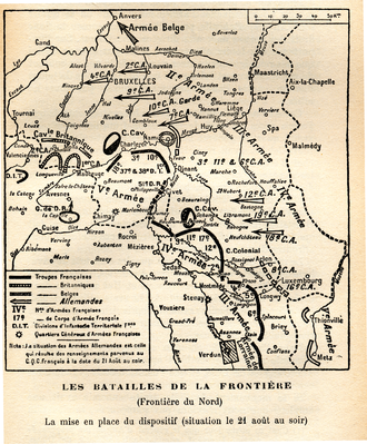Carte montrant le dispositif franco-britannique de Valenciennes à Verdun.