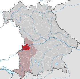 Landkreis Dillingens läge (mörkrött) i Bayern