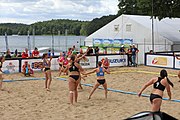 Deutsch: Beachhandball Europameisterschaften 2019 (Beach handball Euro); Tag 3: 4. Juli 2019 – Frauen, Platzierungsrunde Gruppe III, Schweiz-Nordmazedonien 2:0 (21:6, 23:20) English: Beach handball Euro; Day 3: 4 July 2019 – Women Consolation Round Group III – Switzerland-North Macedonia 2:0 (21:6, 23:20)