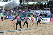 Deutsch: Beachhandball Europameisterschaften 2019 (Beach handball Euro); Tag 5: 6. Juli 2019 – Frauen, Platzierungsspiel für die Ränge 9–12, Deutschland-Polen 2:1 (22:23, 19:16, 7:6) English: Beach handball Euro; Day 5: 6 July 2019 – Placement Match/Cross Match for rank 9–12 Women – Germany-Poland 2:1 (22:23, 19:16, 7:6)