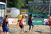 Deutsch: Beachhandball Europameisterschaften 2019 (Beach handball Euro); Tag 1: 2. Juli 2019 – Männer, Vorrunde Gruppe D, Frankreich-Montenegro 2:0 (19:7, 18:9) English: Beach handball Euro; Day 1: 2 July 2019 – Men Preliminary Round Group D – France-Montenegro 2:0 (19:7, 18:9)