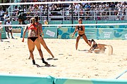 Deutsch: Beachvolleyball bei den Olympischen Jugendspielen 2018; Tag 9, 15. Oktober 2018; Mädchen, Viertelfinale: USA-Spanien 2–1 (21–19/17–21/15–9) English: Beach volleyball at the 2018 Summer Youth Olympics at 15 October 2018 – Girls Quarterfinals: USA-Spain 2–1 (21–19/17–21/15–9)