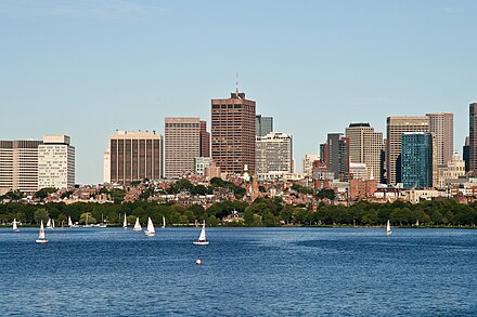 The neighborhood of Beacon Hill as seen from the Charles River, (with the Financial District in the background)
