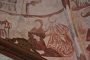 English: Fresco in Bellinge church, Fyn, Denmark. The frescos are signed by Ebbe Olsen and Simon Petersen and are dated 1496. They were covered in white in 1536 and uncovered in 1886. The motives are based on biblia pauperum