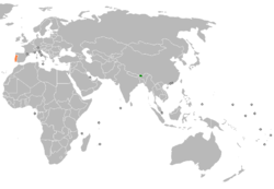 Location of Bhutan and Portugal