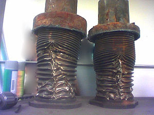 Expansion joints on a steam line that have been destroyed by steam hammer Blown expansion joint.jpg