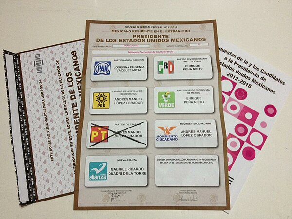 Postal ballot paper for Mexico federal election 2012