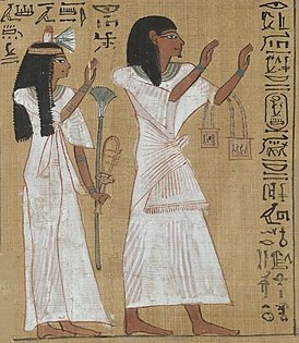 Хунефер и его жена Наша. Фрагмент папируса Хунефера. Британский музей