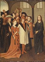 English: Christ and the Woman Taken in Adultery. Nederlands: Christus en de overspelige vrouw.