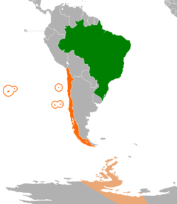 Mapa označující umístění Brazílie a Chile