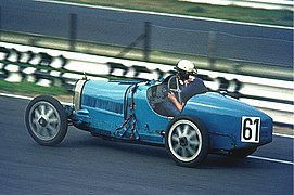 Bugatti Type 35 (original) from 1924, left side and rear, at Nürburgring in 1975, driver Marc Nikolosi