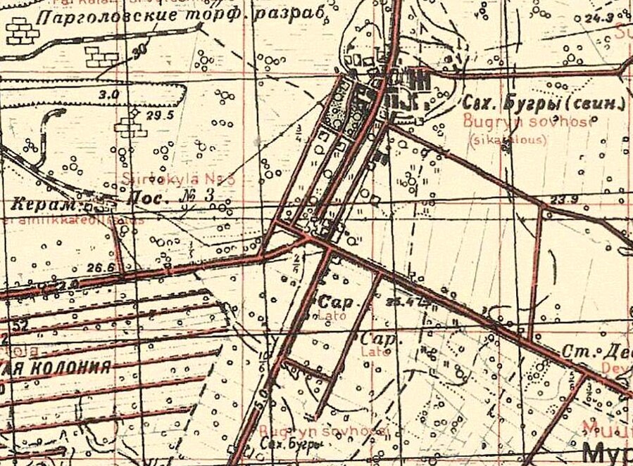 Посёлок совхоза «Бугры» на карте 1939 года