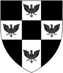 Arms of Buller: Sable, on a cross argent quarter pierced of the field four eagles displayed of the first BullerArms.PNG