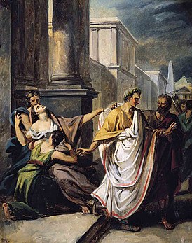 Децим Юний Брут Альбин ведёт Гая Юлия Цезаря в сенат утром в мартовские иды (картина Абеля де Пюжоля)