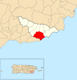 Расположение Кальсада в муниципалитете Маунабо показано красным