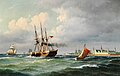 Carl Bille - Marinemaleri på Kronborg med talrige skibe og en lodsbåd.jpg