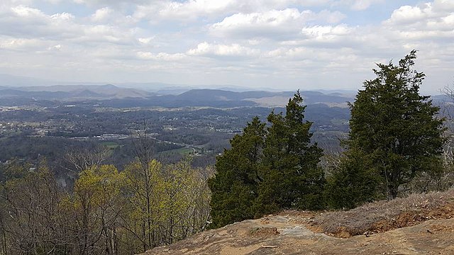 View from top of Hibriten Mountain in the Brushy Mountains, showing City of Lenoir below and greater outskirts of Caldwell County
