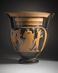 Column-Krater Vase with Dionysos Marching with Two Satyrs