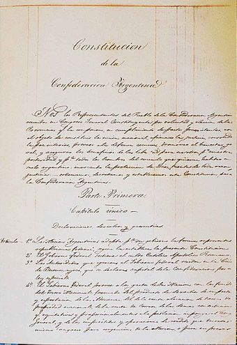 Première page de la Constitution argentine de 1853