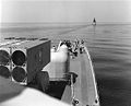 Trails a Soviet Navy "Kresta" class guided missile ship in the Sea of Japan, April 1970. The Soviet warship was then participating in the Worldwide naval exercise "Okean". Note Coontz' ASROC launcher and 5"/54 Mk. 42 gun mount in 1970