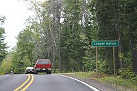 The sign for Copper Harbor on US 41