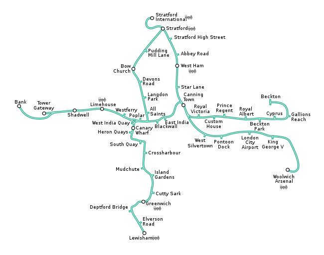 Mappa completa della Docklands Light Railway