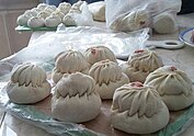 Double buuz ready to be steamed in Buryatia. Double buuz. Buryatia, Russia.jpg