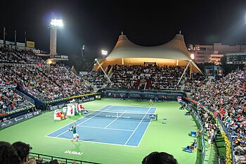 Federer defeated Djokovic in the semifinals of Dubai. Dubai Tennis Open 2014 Semi Final.JPG
