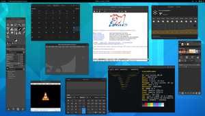An operating system's computer screen, the screen completely covered by various free software applications.