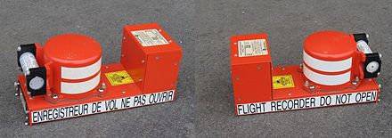 Both side views of a cockpit voice recorder, one type of flight recorder