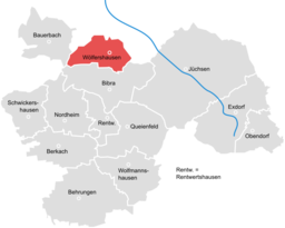 Tidigare läge av kommunen Wölfershausen i Landkreis Schmalkalden-Meiningen