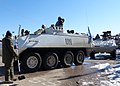 United Nations tanks at the Belgian compound in Kismayo. 3/4 right side  view of a T-72 main battle tank with UN markings. The UN forces are in  Somalia in support of OPERATION