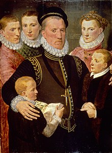 George, Lord Seton and his children in 1572, including Margaret, Lady Paisley, Robert, Earl of Winton, Sir John Seton of Barns and Alexander, Earl of Dunfermline George Seton and His Family.jpg