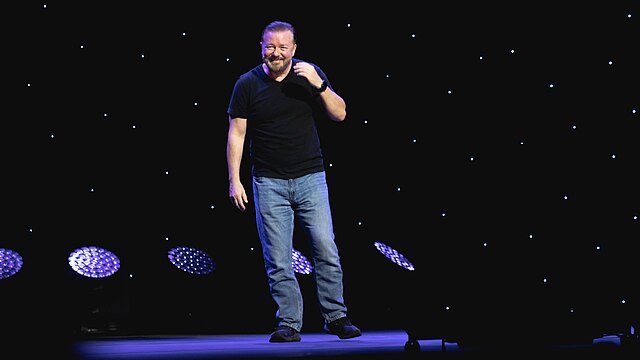 Gervais on stage at the London Palladium in the West End, September 2021
