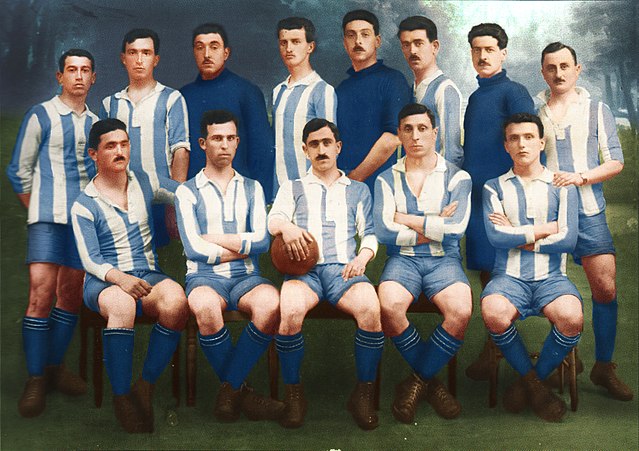 The Greece national team for the Inter-Allied Games in Paris, 1919. Kalafatis is seated, second from right.